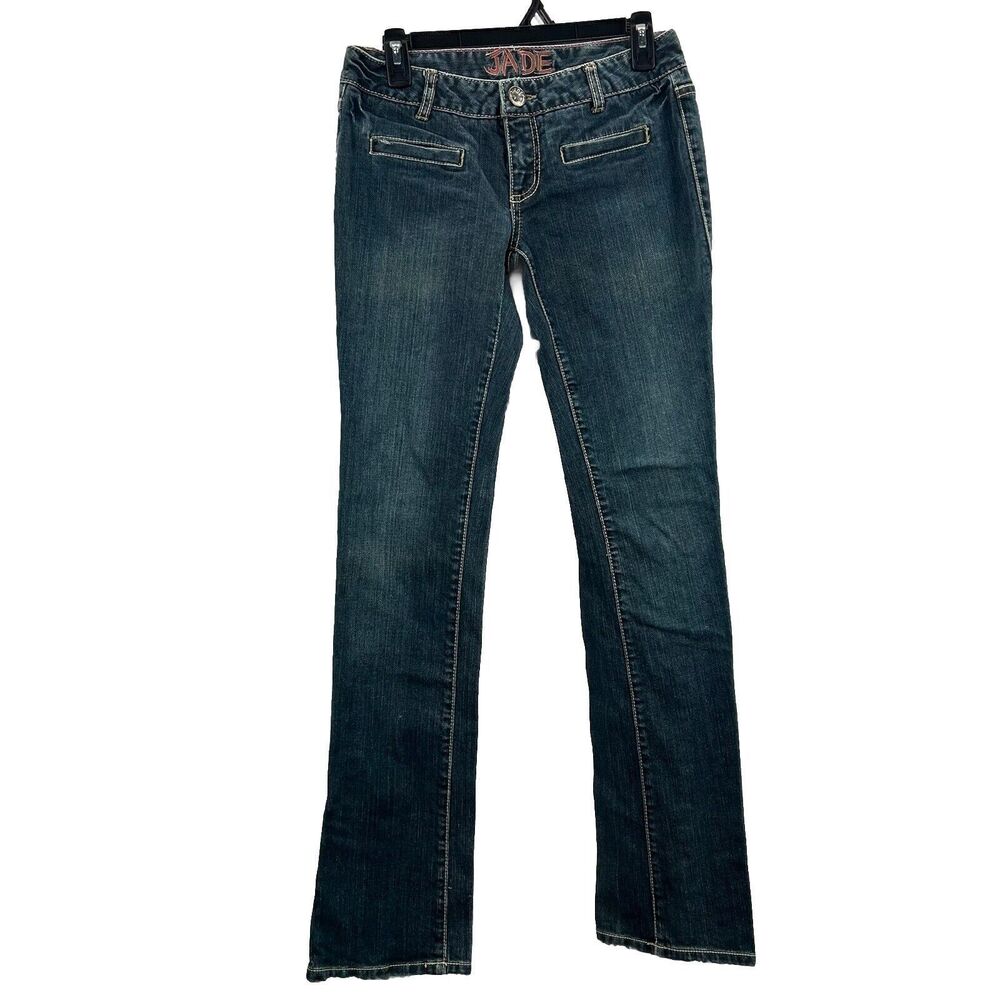 Jade Jeans Bootcut Juniors Size 7 Embroidered Logo 27 x 32 Cotton Spandex Blend